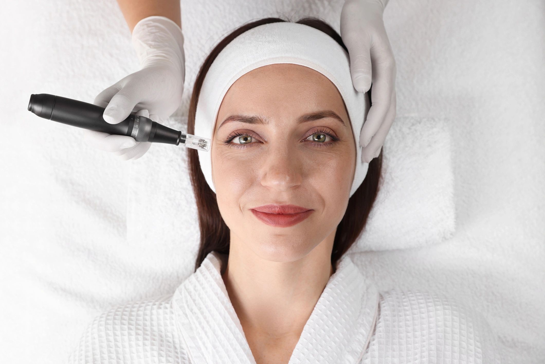 Artistic macro microneedling treatment with soft-focus luxury lighting
